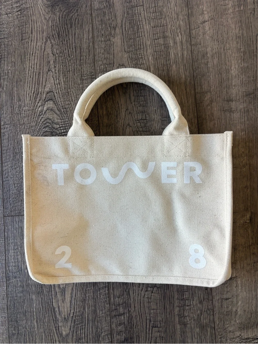 Tower 28 Cream Canvas Tote with White Logo